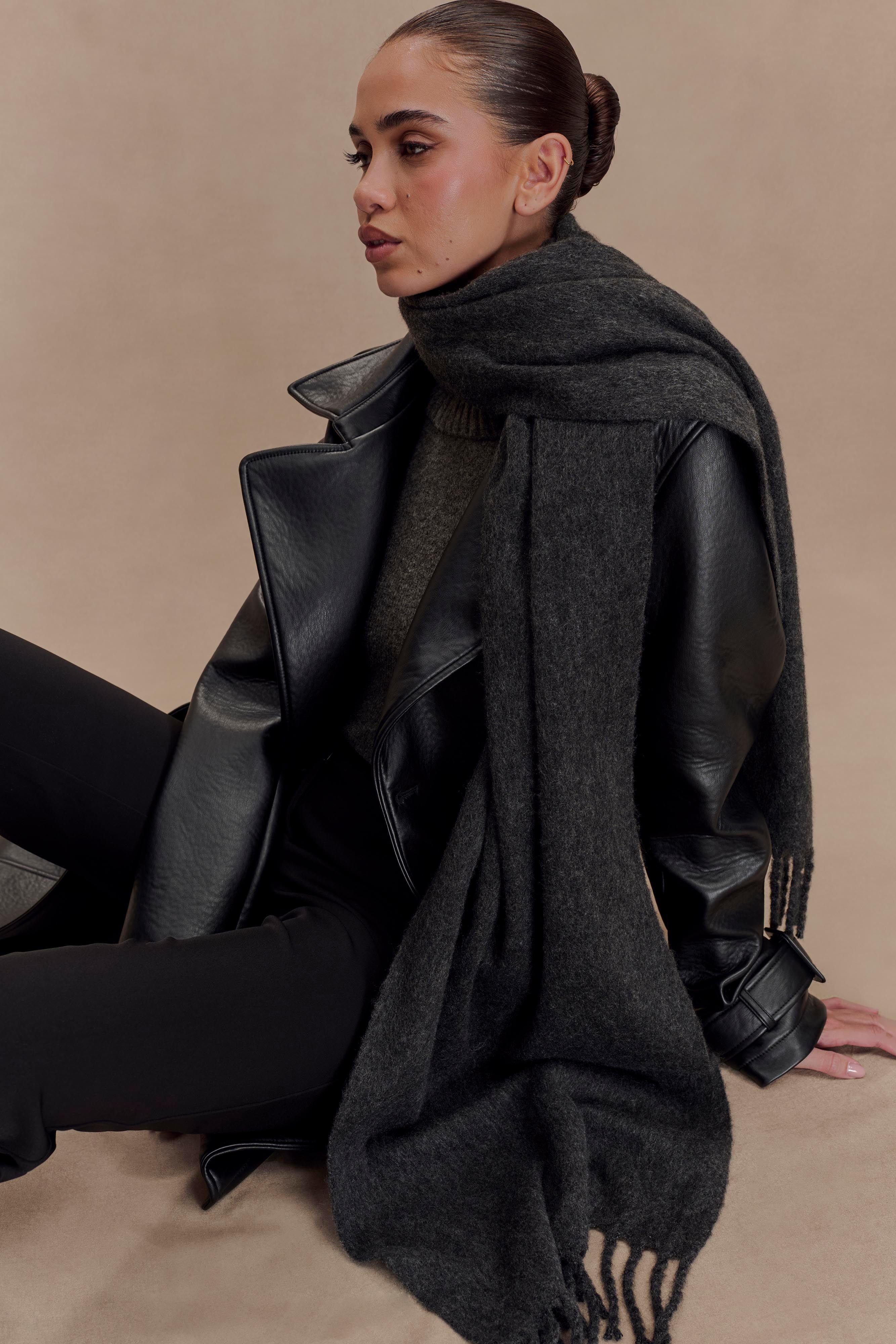 Tarah Faux Leather Trench Coat Black