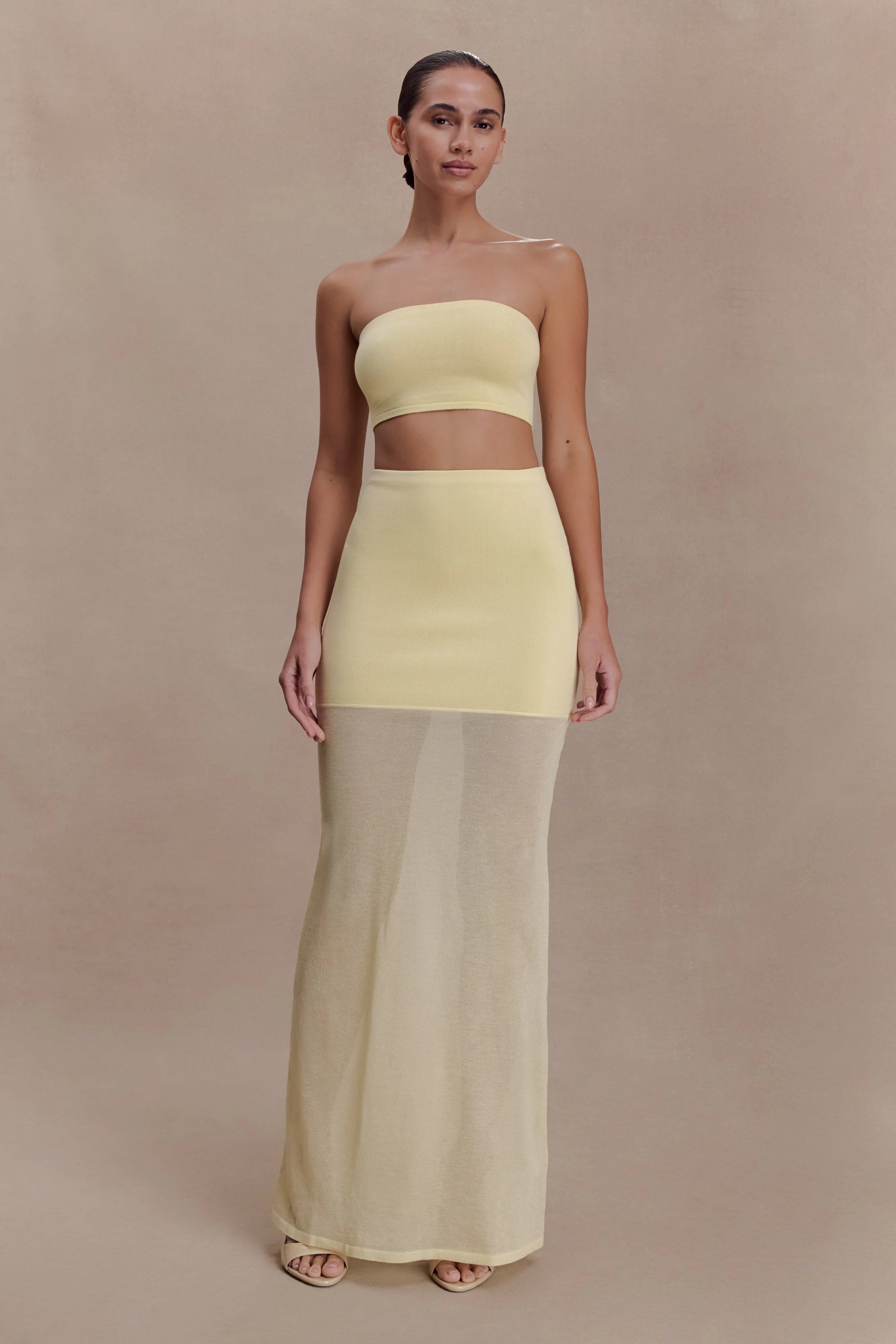 Tanyel Sheer And Bandage Knit Maxi Skirt Lemon