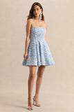 Zosia Blue Mesh Bandeau Mini Dress