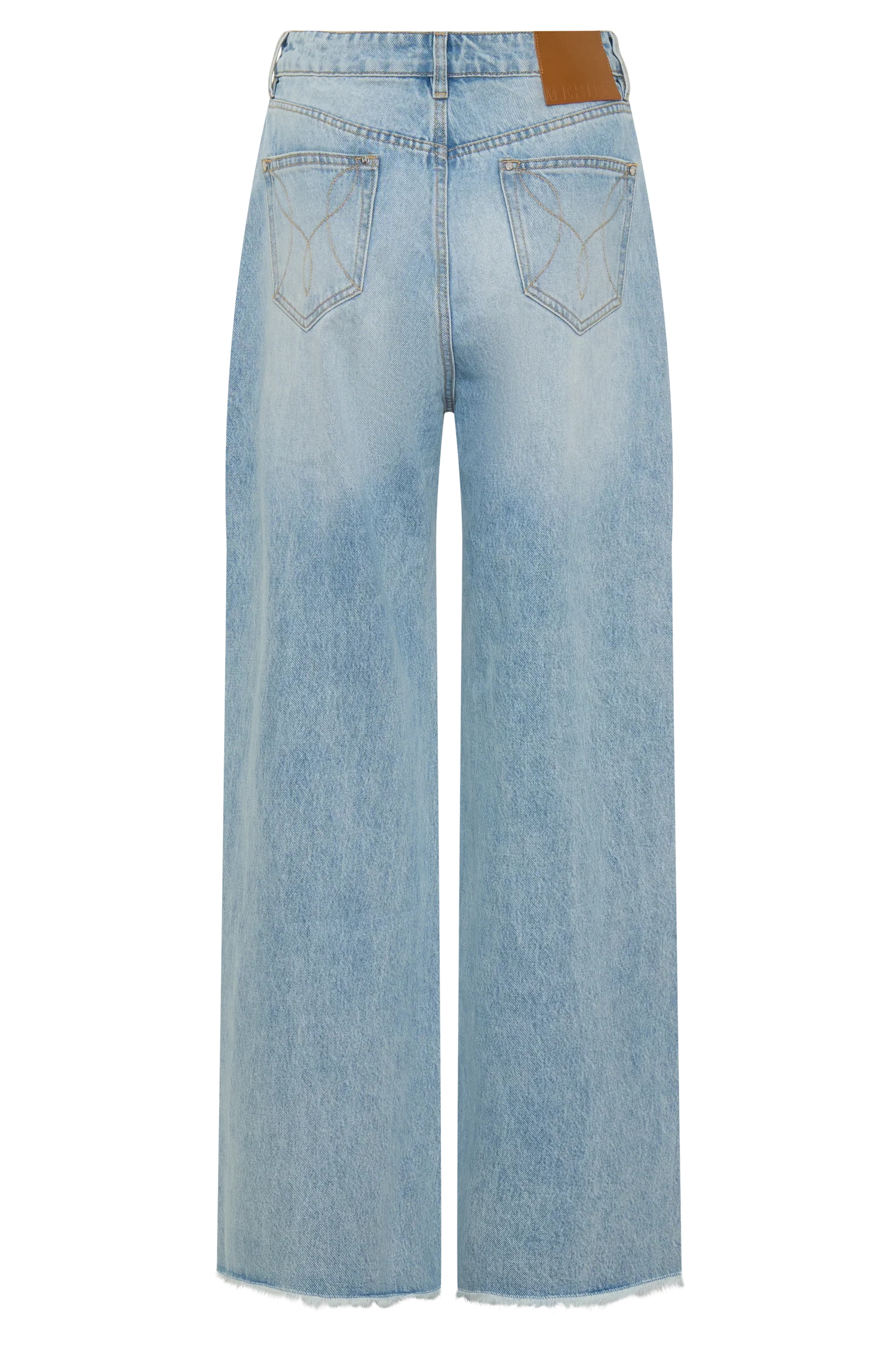 Sebastian Straight Leg Denim Jeans With Fray Hem Washed Light Blue