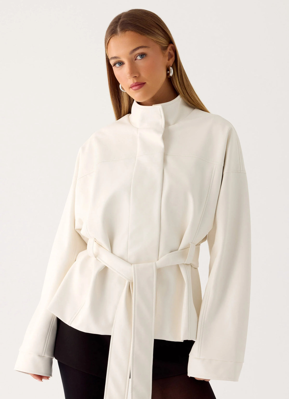 City Light Tie Waist Trench Jacket Ivory