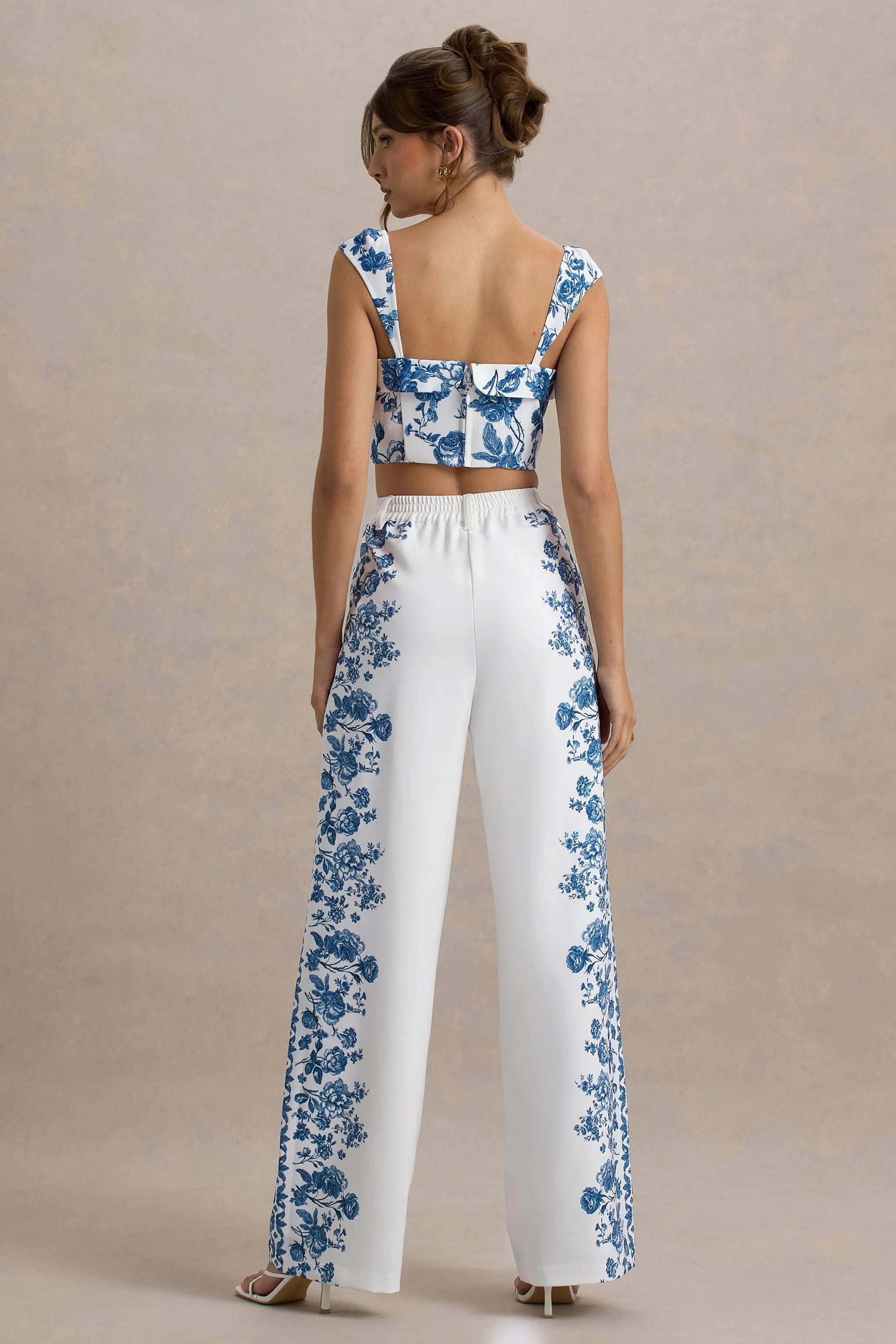 Zelie Blue Porcelain Print Wide Leg Trousers