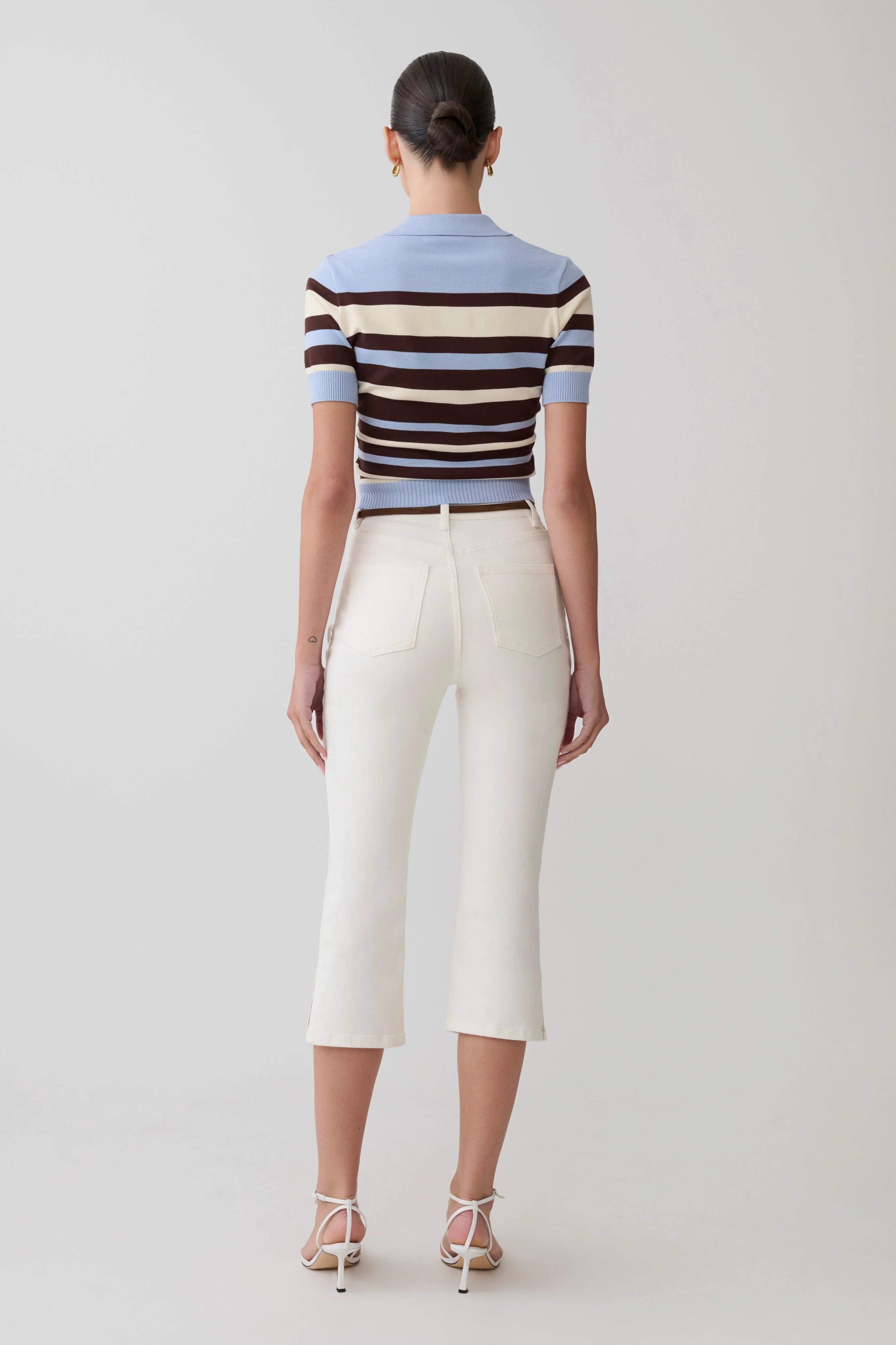 Philly Stripe Knit Button Up Top Chocolate Blue