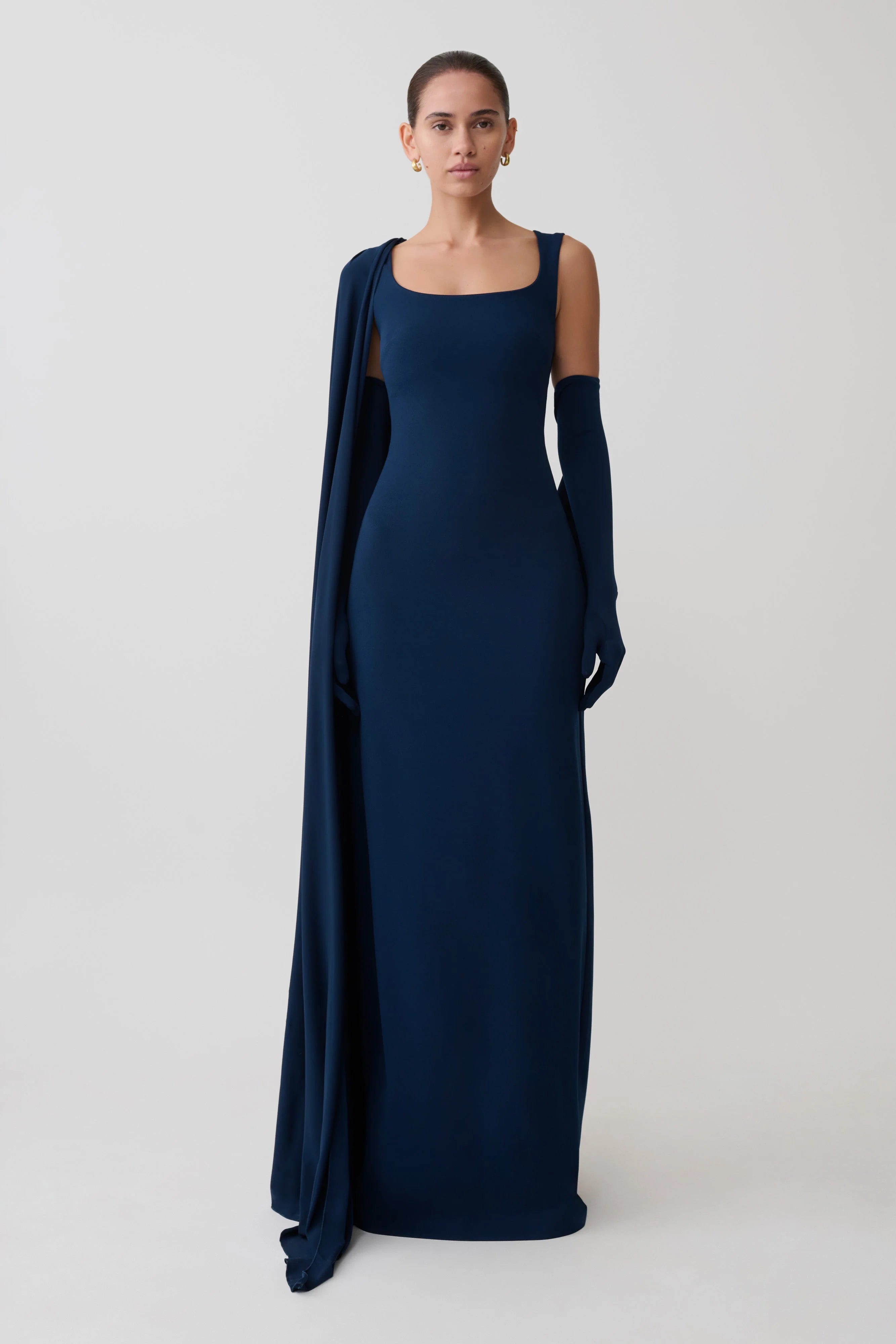 Rhea Detachable Cape Jersey Maxi Dress Navy