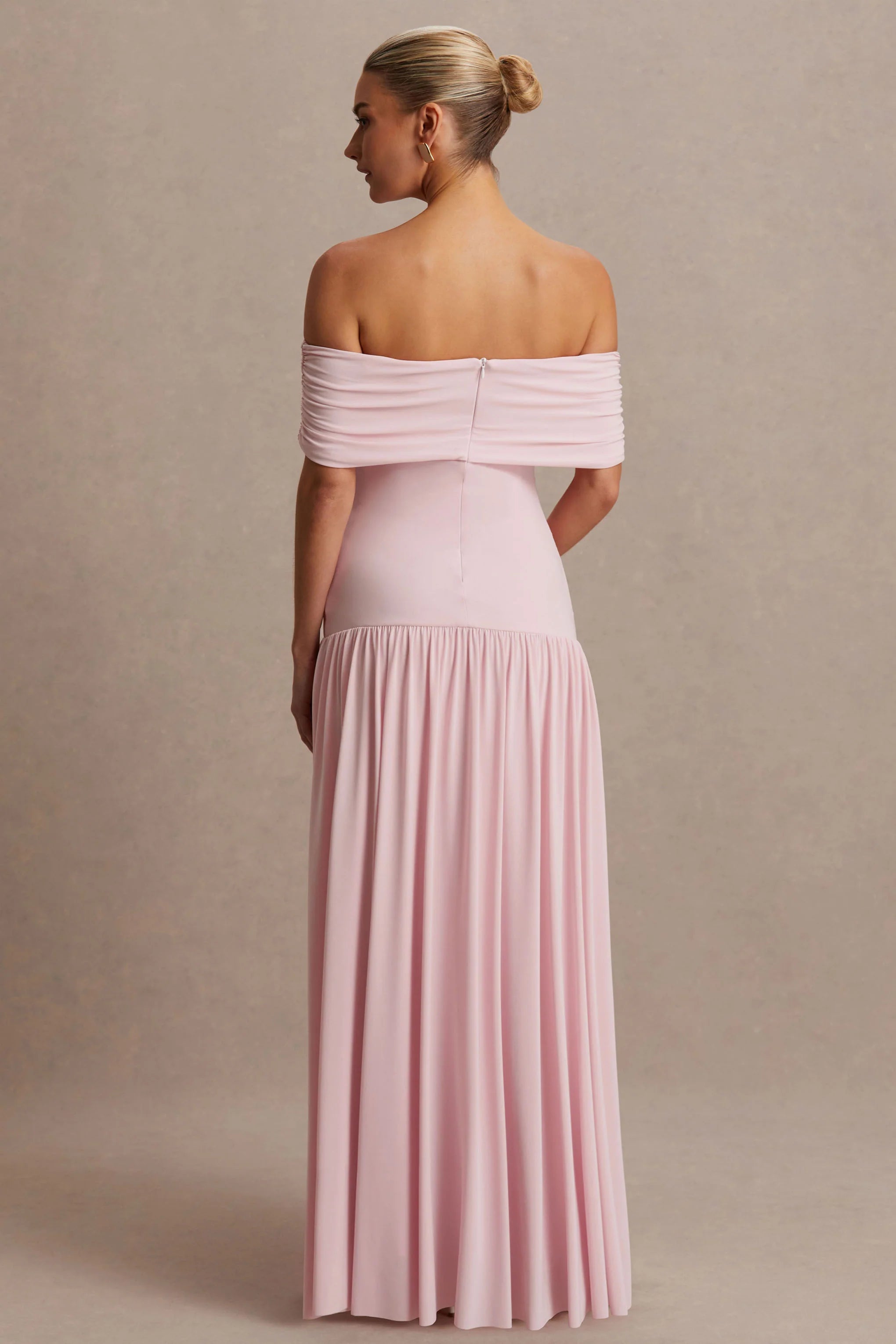 Juliette Blush Pink Bardot Neck Maternity Maxi Dress With Drop Waist