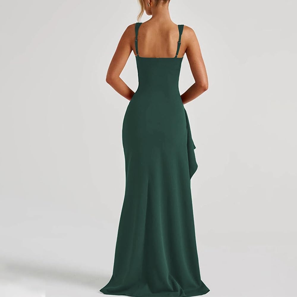 Women Formal Dresses Sleeveless Bodycon Ruched High Slit Sexy Maxi Dress Cocktail Prom