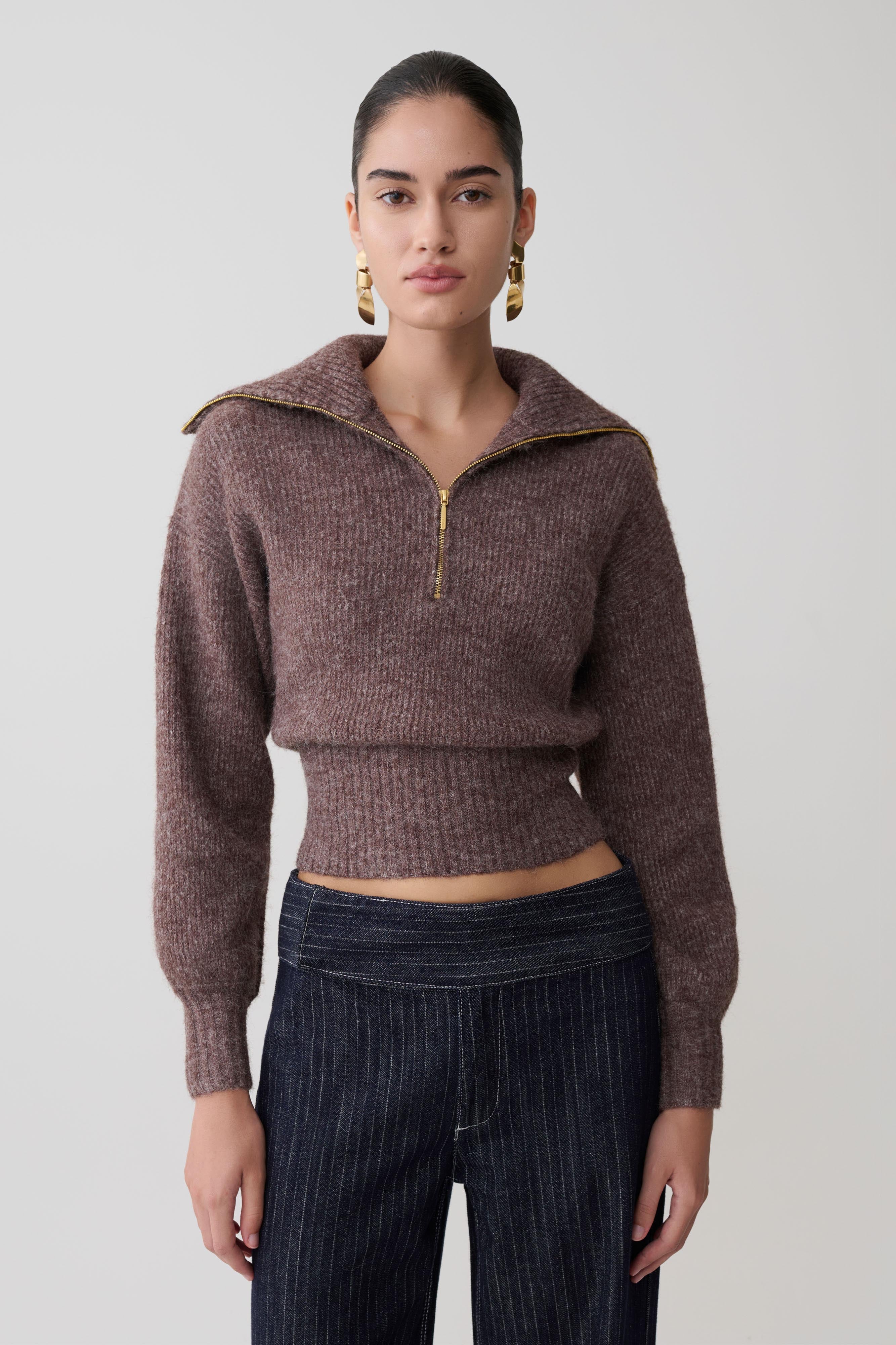 Skylaine Zip Knit Jumper Brown Marle