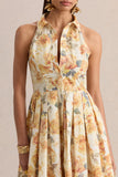 Paulie Lemon Rose Print Poplin Skater Mini Dress