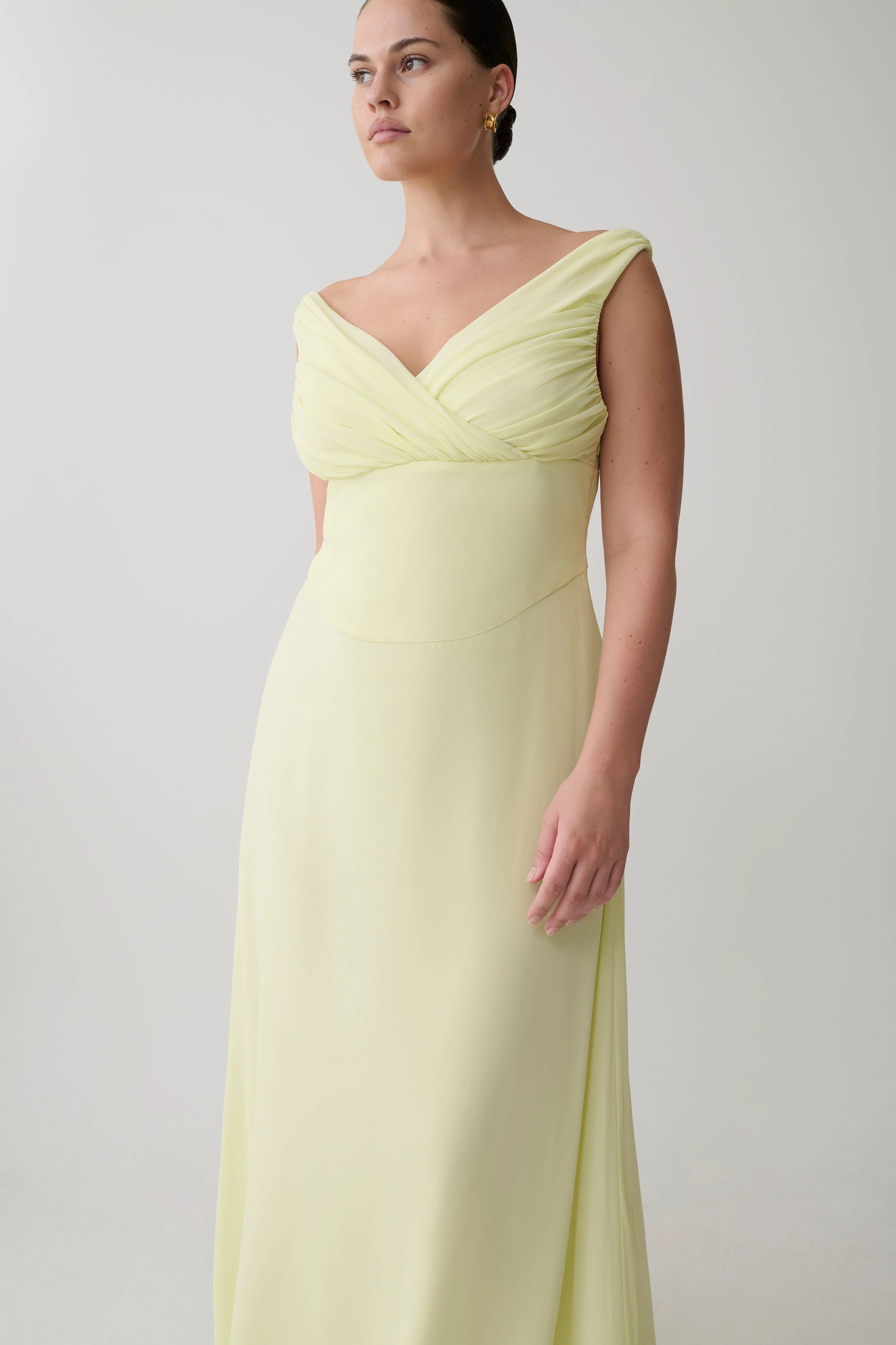 Mabel Off Shoulder Chiffon Maxi Dress Lemon