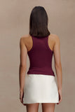 Lola Ribbed Sleeveless Top With Hardware Burgundy
