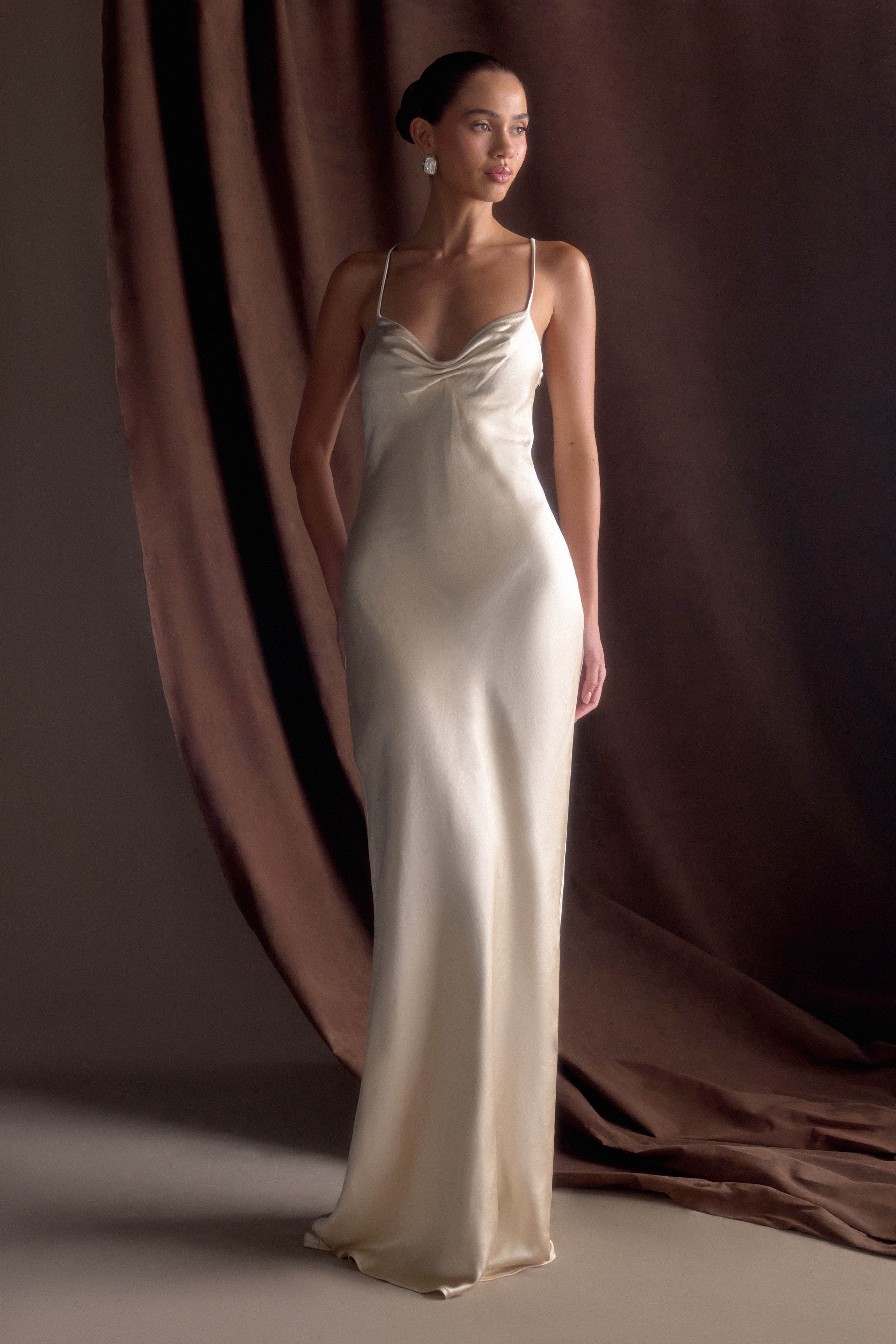 Lilly Sweetheart Satin Maxi Dress Blush Gold