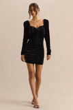 Kiss Of Midnight Black Velvet Puff Sleeve Mini Dress With Bow