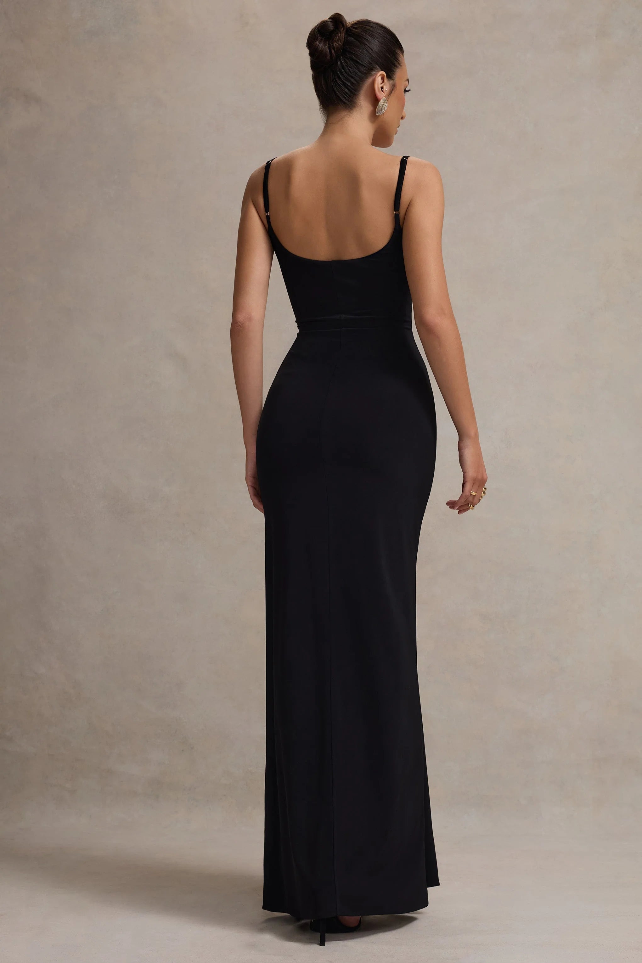 Emmalou Black White Strappy Split Maxi Dress With Bow