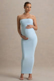 Juniper Powder Blue Strapless Maternity Maxi Dress