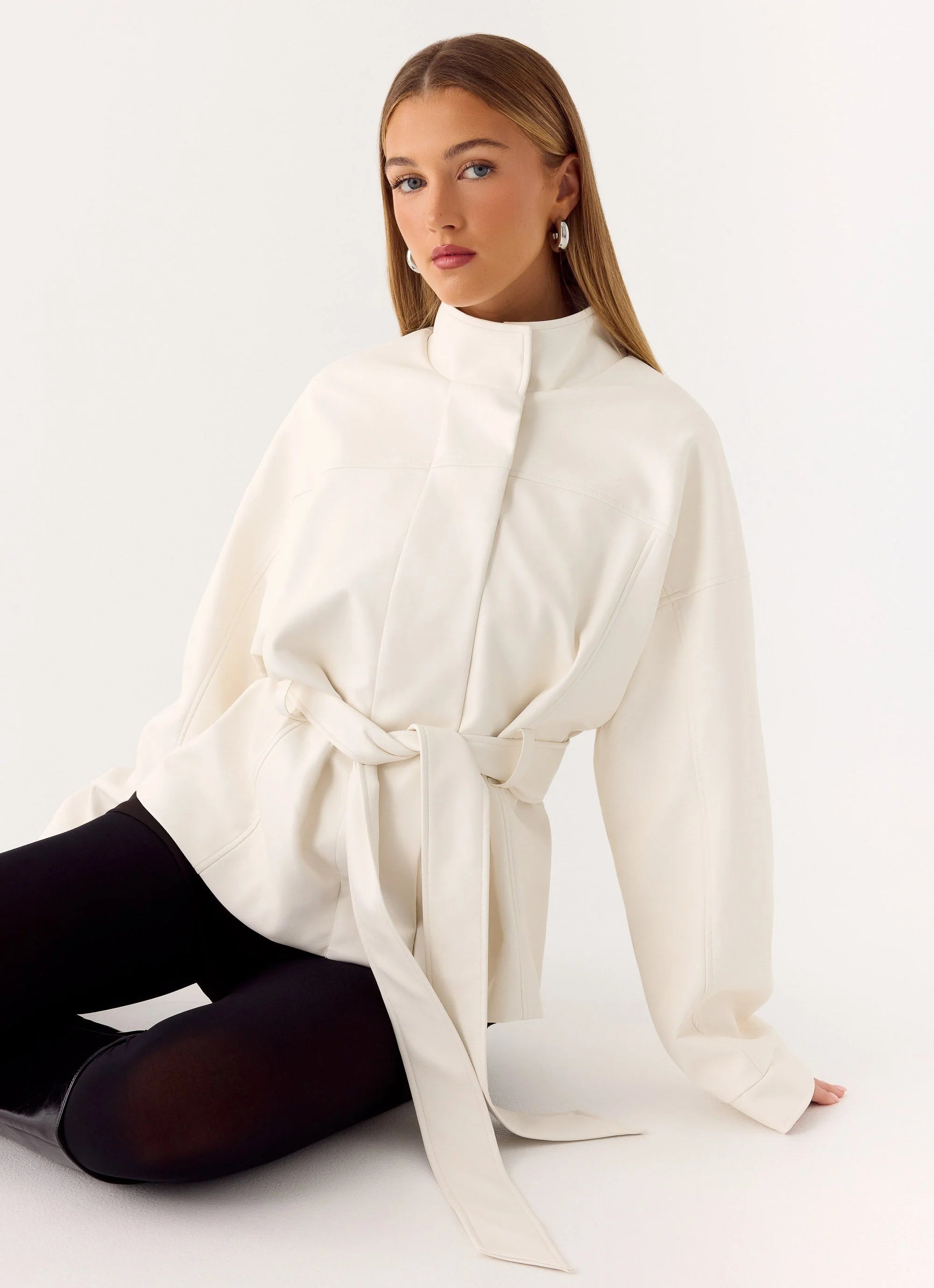 City Light Tie Waist Trench Jacket Ivory