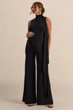 Renza Black High Neck Maternity Jumpsuit With Scarf Detail