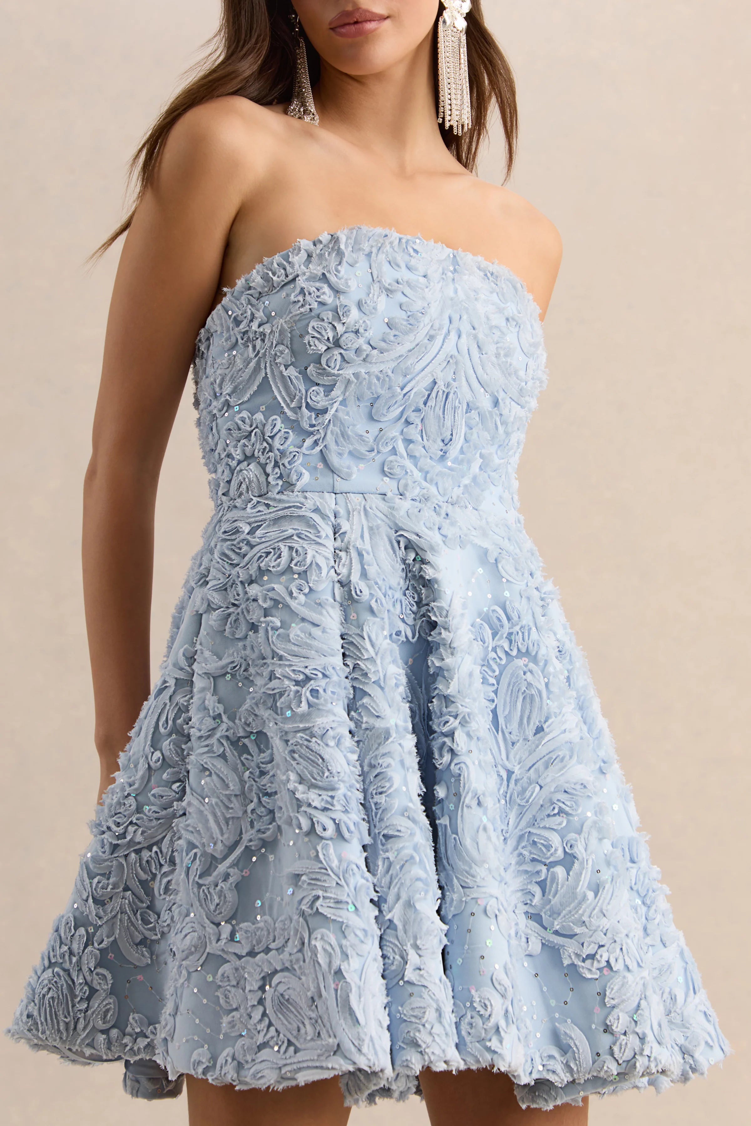 Zosia Blue Mesh Bandeau Mini Dress