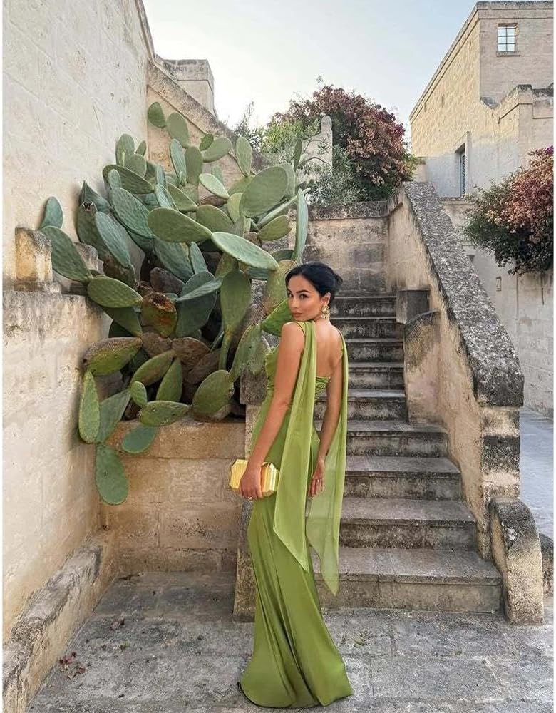 Women Wedding Guest Dress Satin Corset Top Elegant Maxi Dresses with Sheer Scarf Evening Gown