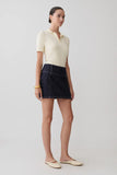 Loraine Mid Rise Denim Mini Skirt Indigo Pinstripe