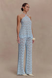 Corey Crochet Halter Neck Top Light Blue