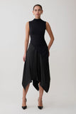Coralie Asymmetric Satin Midi Skirt Black