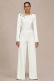 Prize Cream Crew Neck Jumpsuit With Embellishment Detail