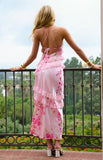 Inara Pink Floral Print Ruffle Prom Dress