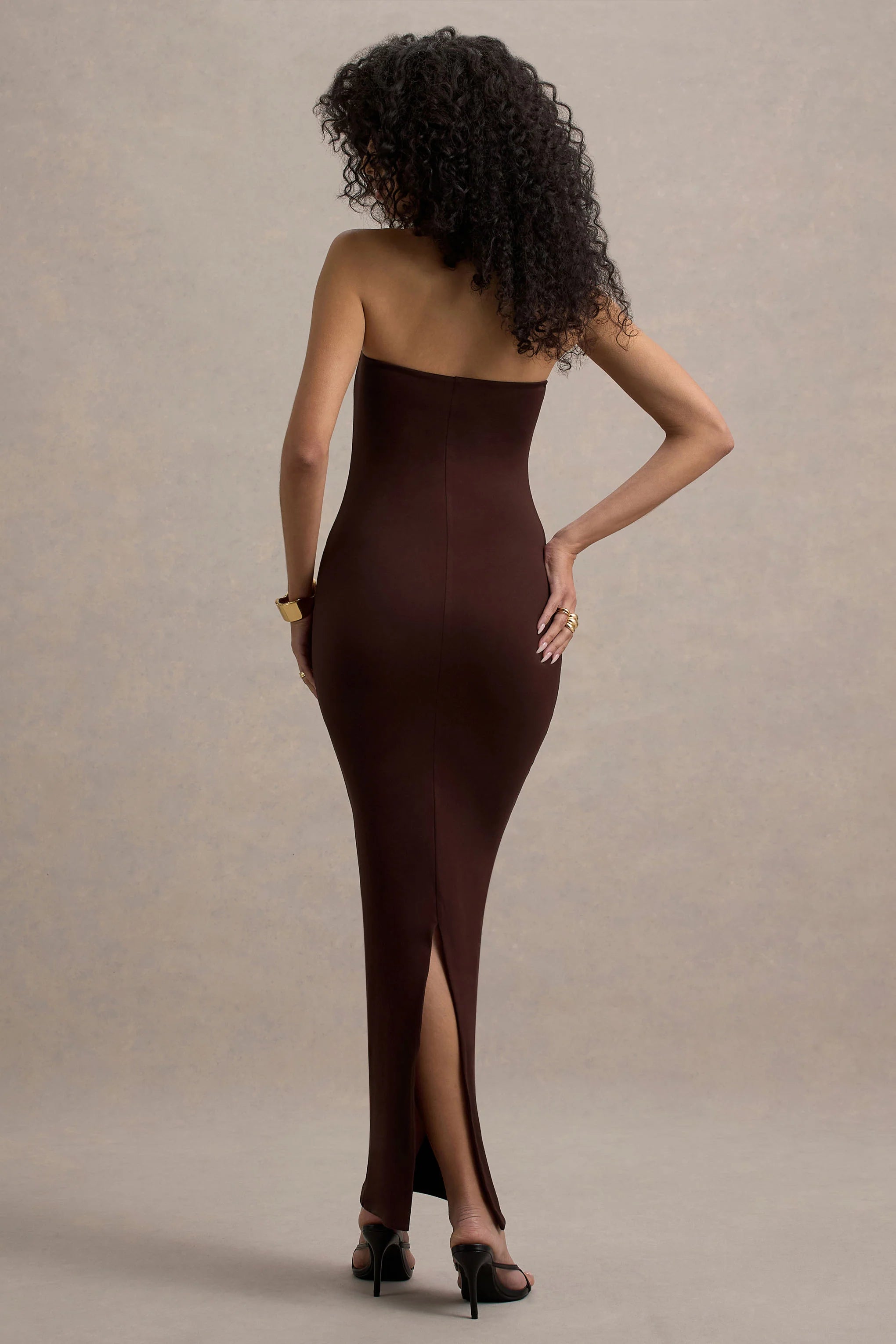 Angelie Brown Bandeau Bodycon Maxi Dress