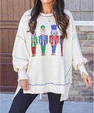 Christmas Sweatshirt for Women Funny Sequin Sweater Nutcracker Santa Xmas Graphic Oversized Pullover Tops