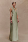 Alice Satin Halter Maxi Dress Sage