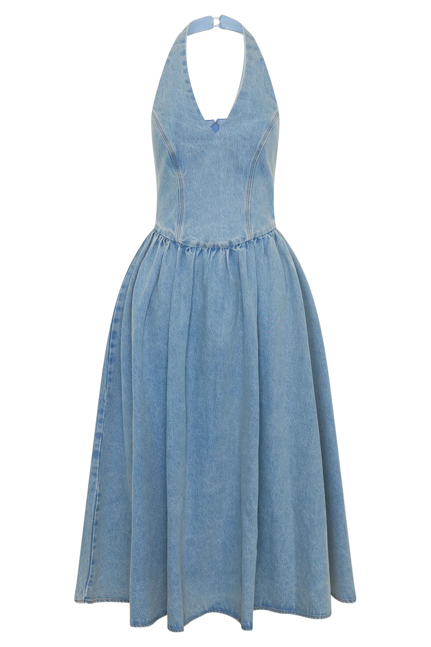 Miller Denim Halter Midi Dress Classic Blue