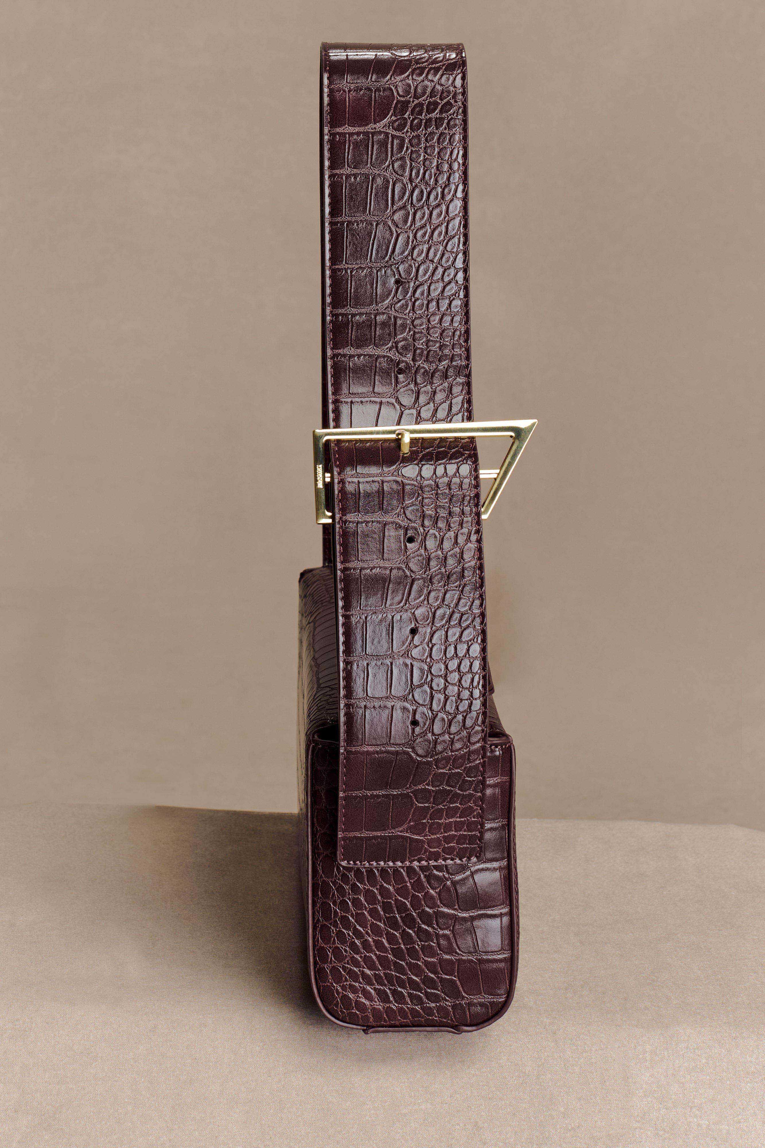 Maria Faux Leather Crocodile Shoulder Bag Chocolate