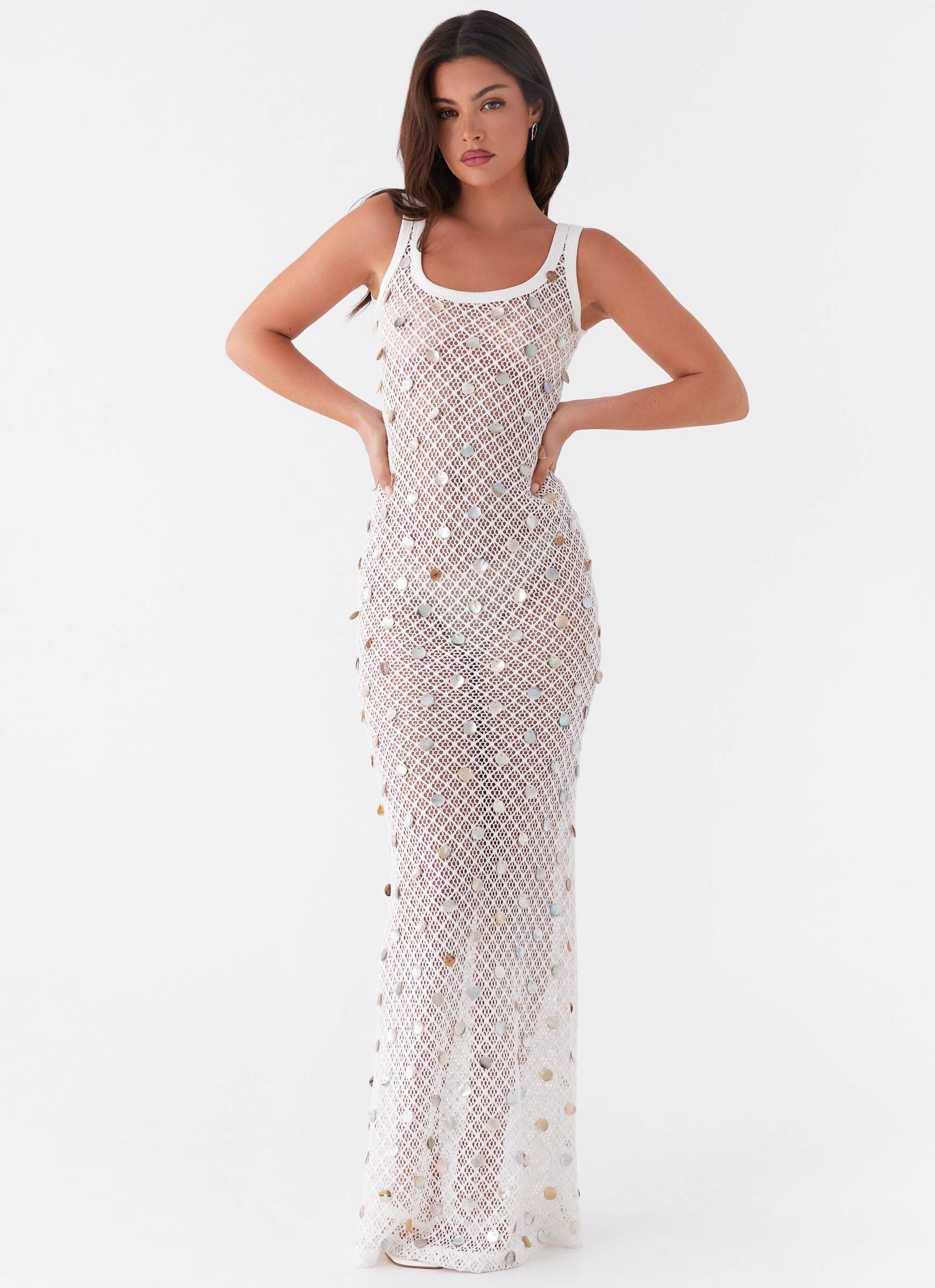 Penida Shell Knit Maxi Dress White