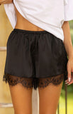 Agnes Black Lace Trim Satin Shorts