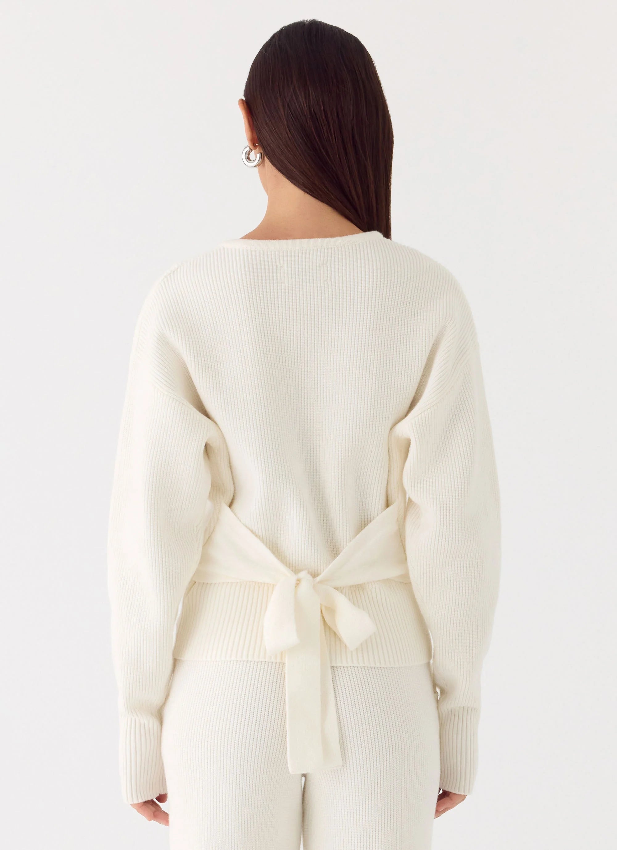 Harrison Cinched Knit Cardigan Ivory