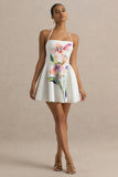 Taylor White Lily Print Square Neck Mini Dress
