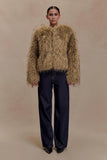 Ottie Mongolian Faux Fur Cropped Jacket Brown Multi