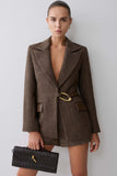 Romy Structured Blazer With Hardware Herringbone