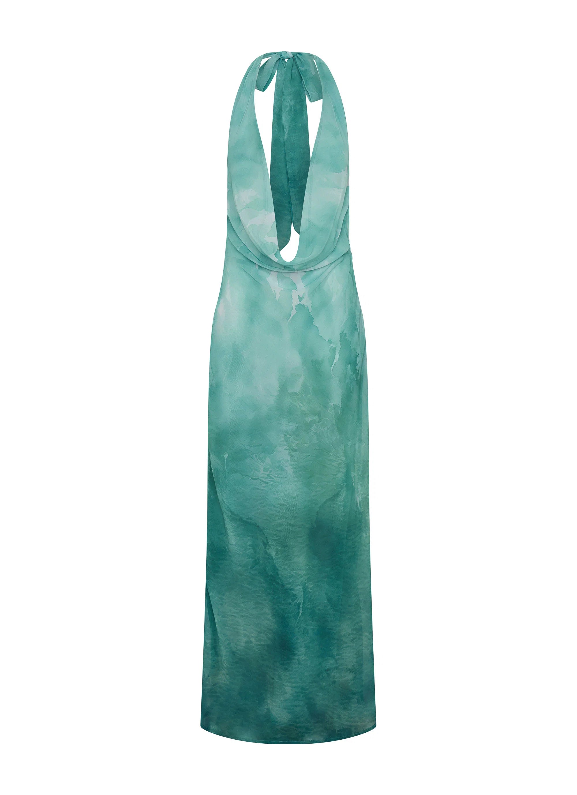 Nerissa Cowl Neck Maxi Dress Green Tie Dye