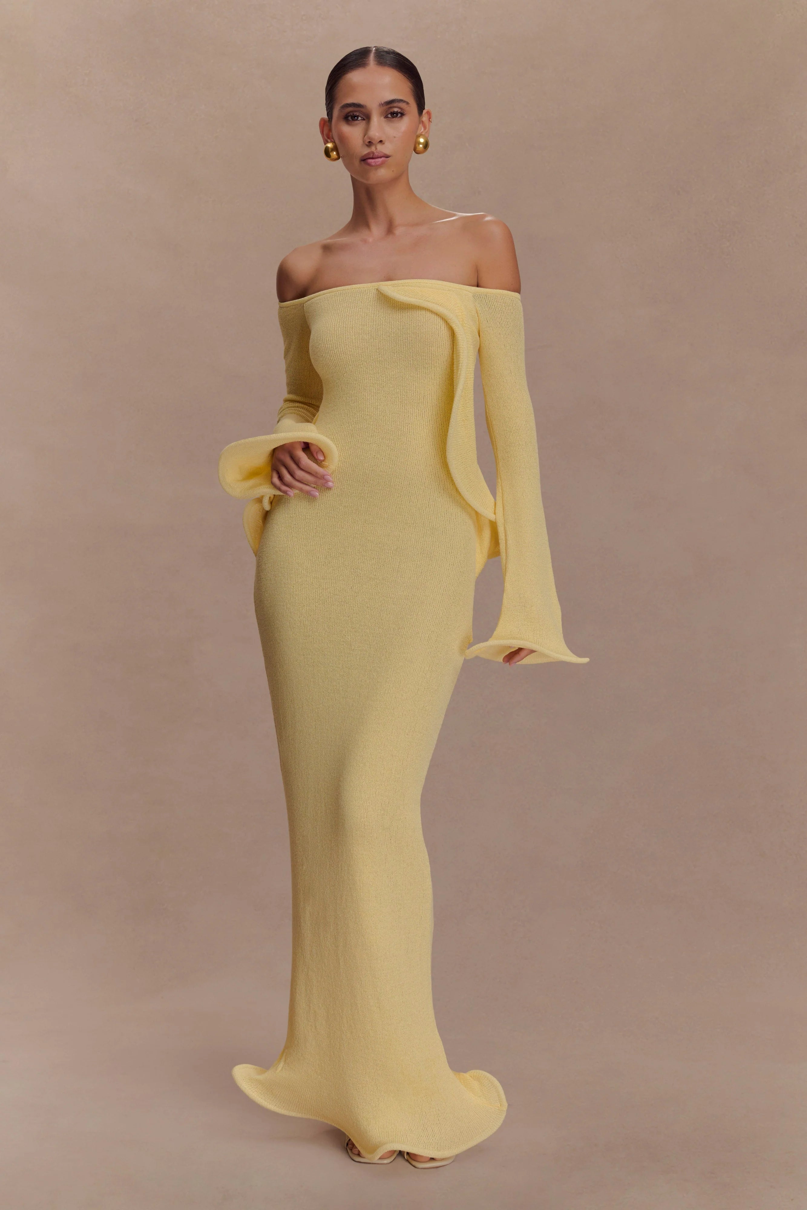 Sandrine Off Shoulder Knit Maxi Dress Lemon