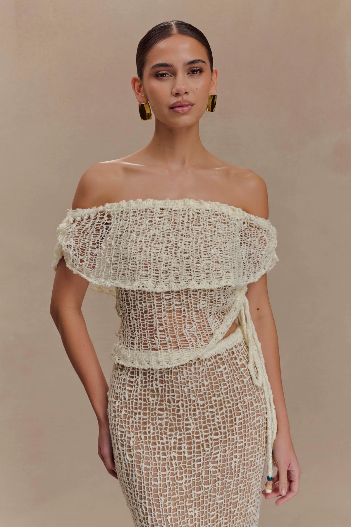 Cordelia Off Shoulder Knit Top Ivory