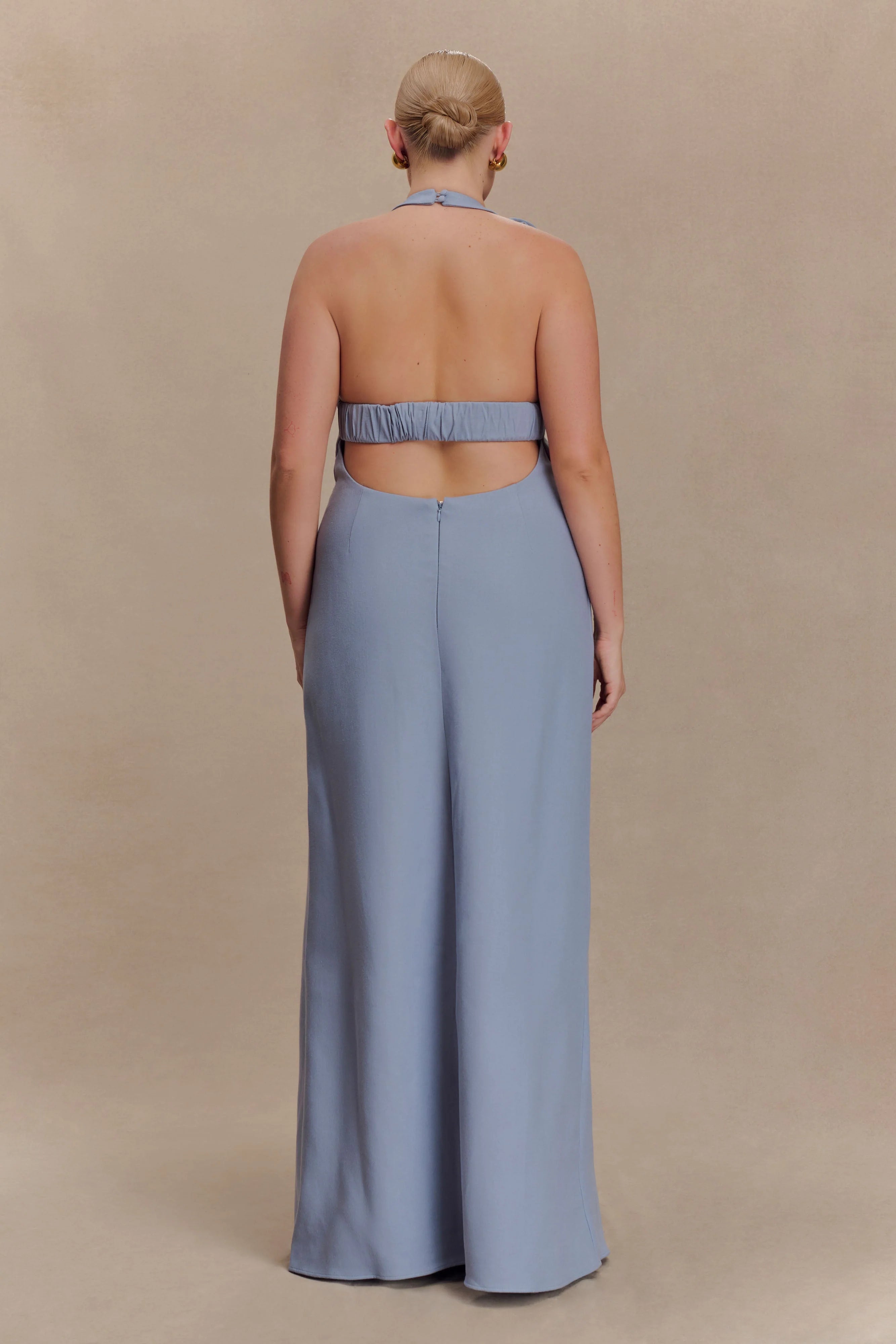Carolyn Linen Bubble Maxi Dress Misty Blue