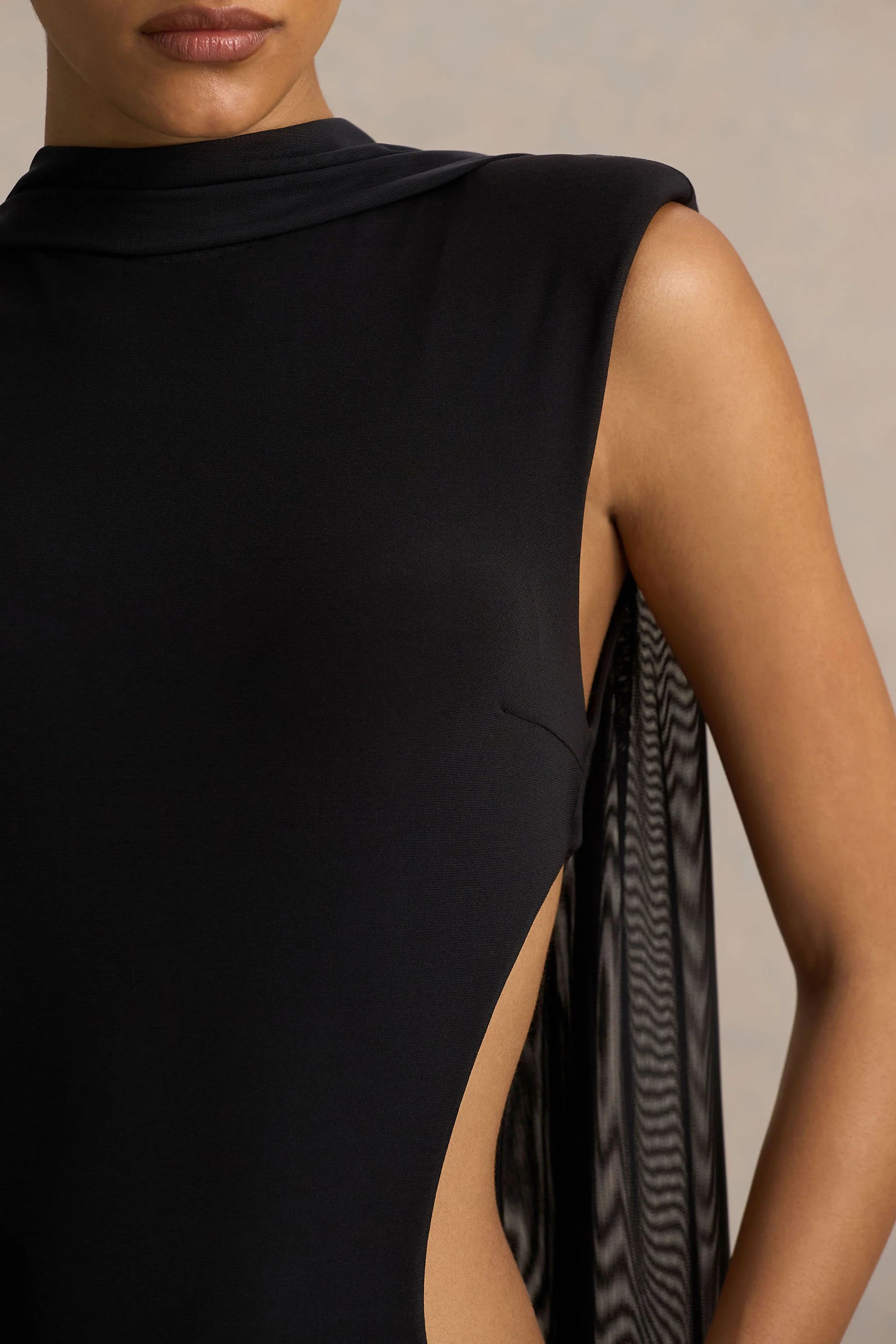 Katara Black High Neck Maxi Dress With Body Cut Out Details