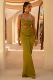 Rosita Khaki Ruched Maxi Skirt