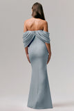 Serene Powder Blue Draped Bardot Maxi Dress