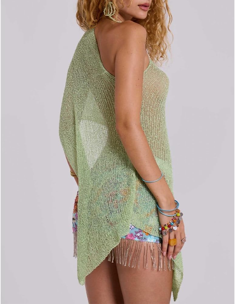 Women Sheer Poncho Top Multiway Knit Crochet Asymmetric Mesh Cover Up Going Out Clubwear