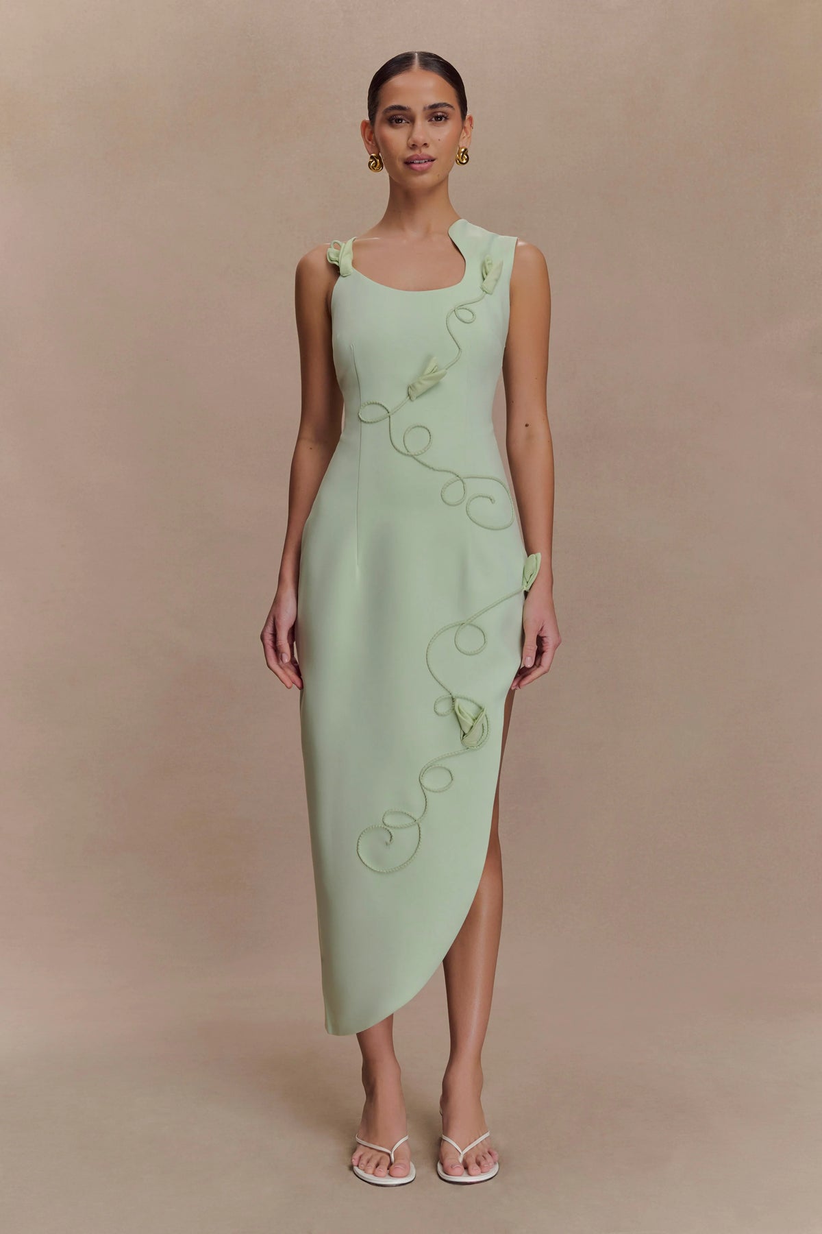 Virginia Suiting Embroidered Midi Dress Sage