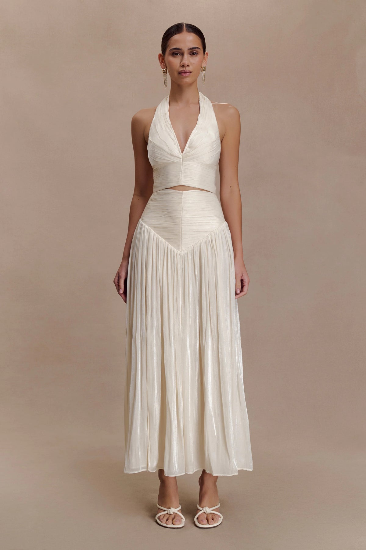 Makena Gathered Midi Skirt Opal White
