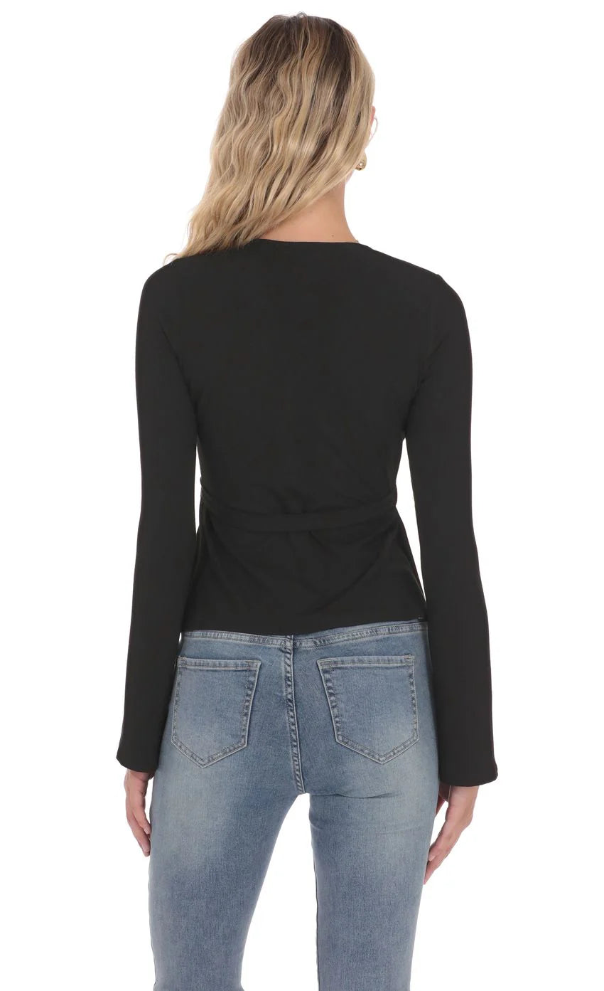 Embellished Wrap Top in Black