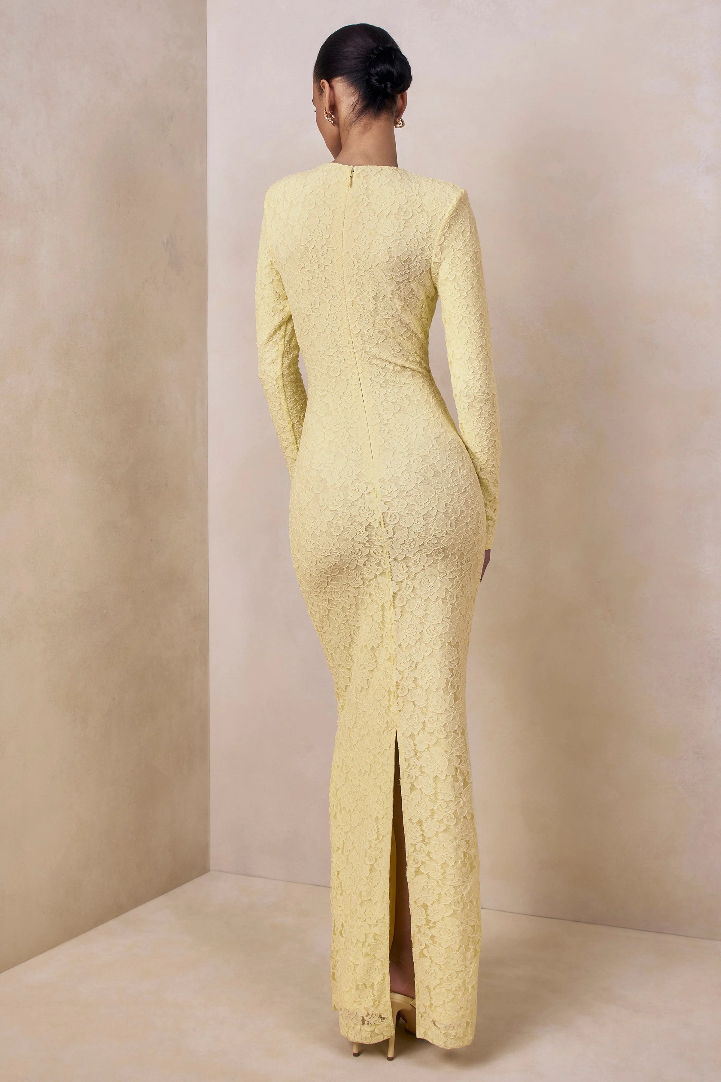Evangela Lemon Lace Crew Neck Maxi Dress With Wrap Detail